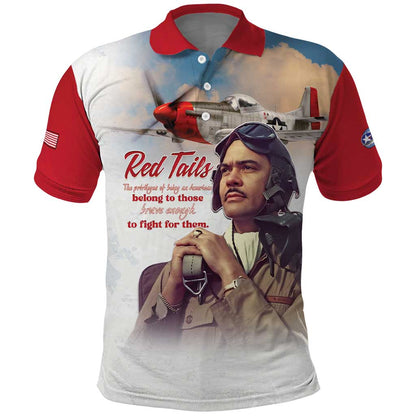 Sky Leaders of WWII Polo Shirt Red Tails Tuskegee Tribute - Red - African Pride