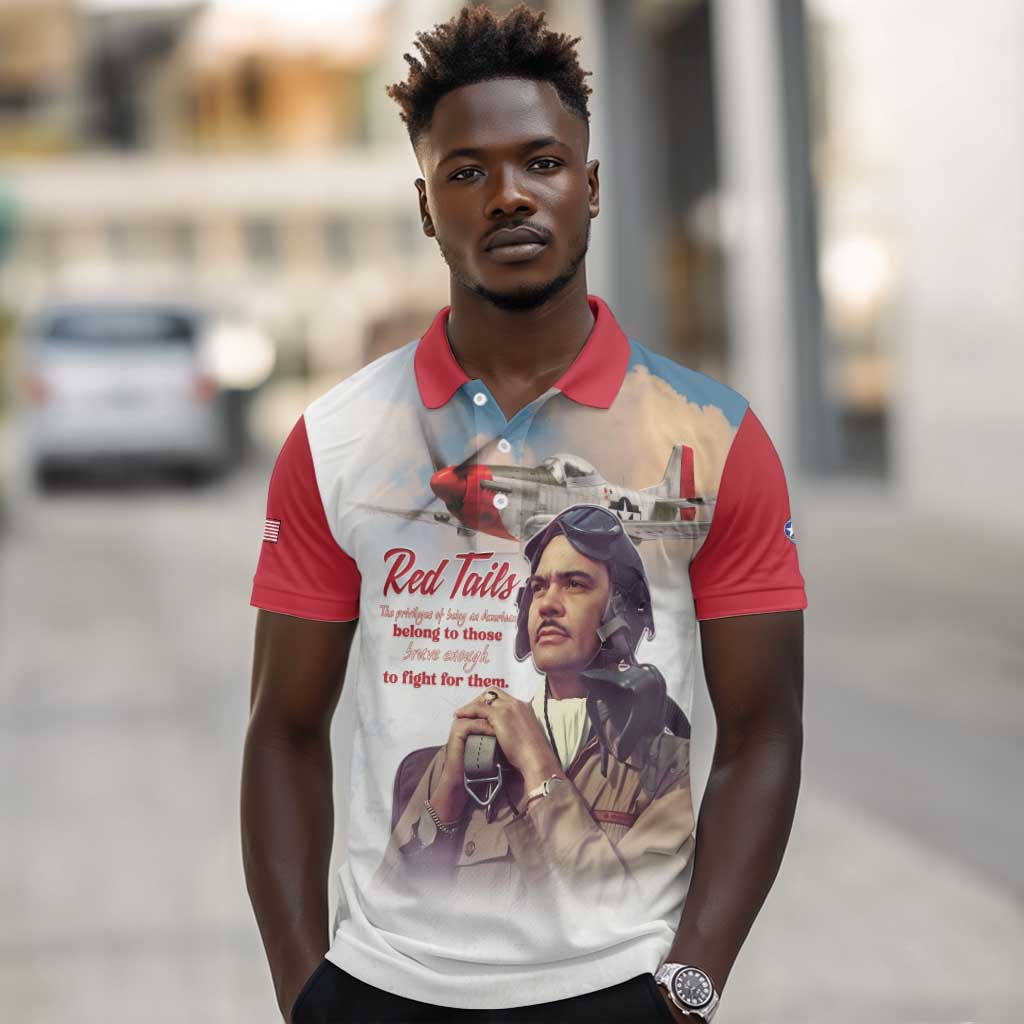 Sky Leaders of WWII Polo Shirt Red Tails Tuskegee Tribute - Red - African Pride