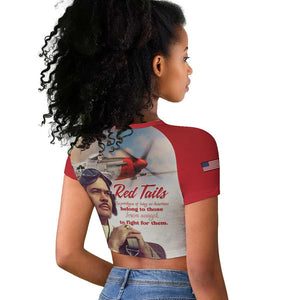 Sky Leaders of WWII Raglan Cropped T shirt Red Tails Tuskegee Tribute - Red - African Pride