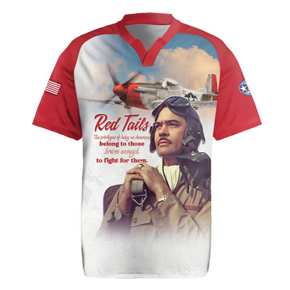 Sky Leaders of WWII Rugby Jersey Red Tails Tuskegee Tribute - Red - African Pride