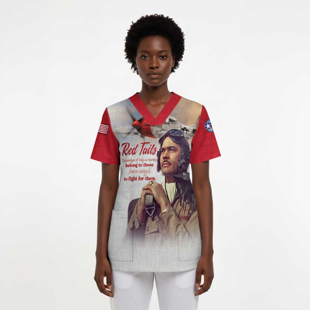 Sky Leaders of WWII Scrub Top Red Tails Tuskegee Tribute - Red - African Pride