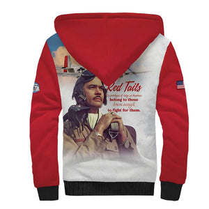 Sky Leaders of WWII Sherpa Hoodie Red Tails Tuskegee Tribute - Red - African Pride