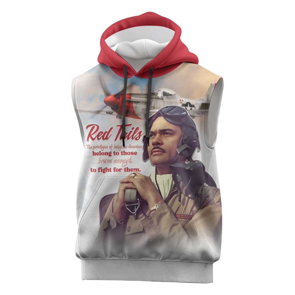 Sky Leaders of WWII Sleeveless Hoodie Red Tails Tuskegee Tribute - Red - African Pride