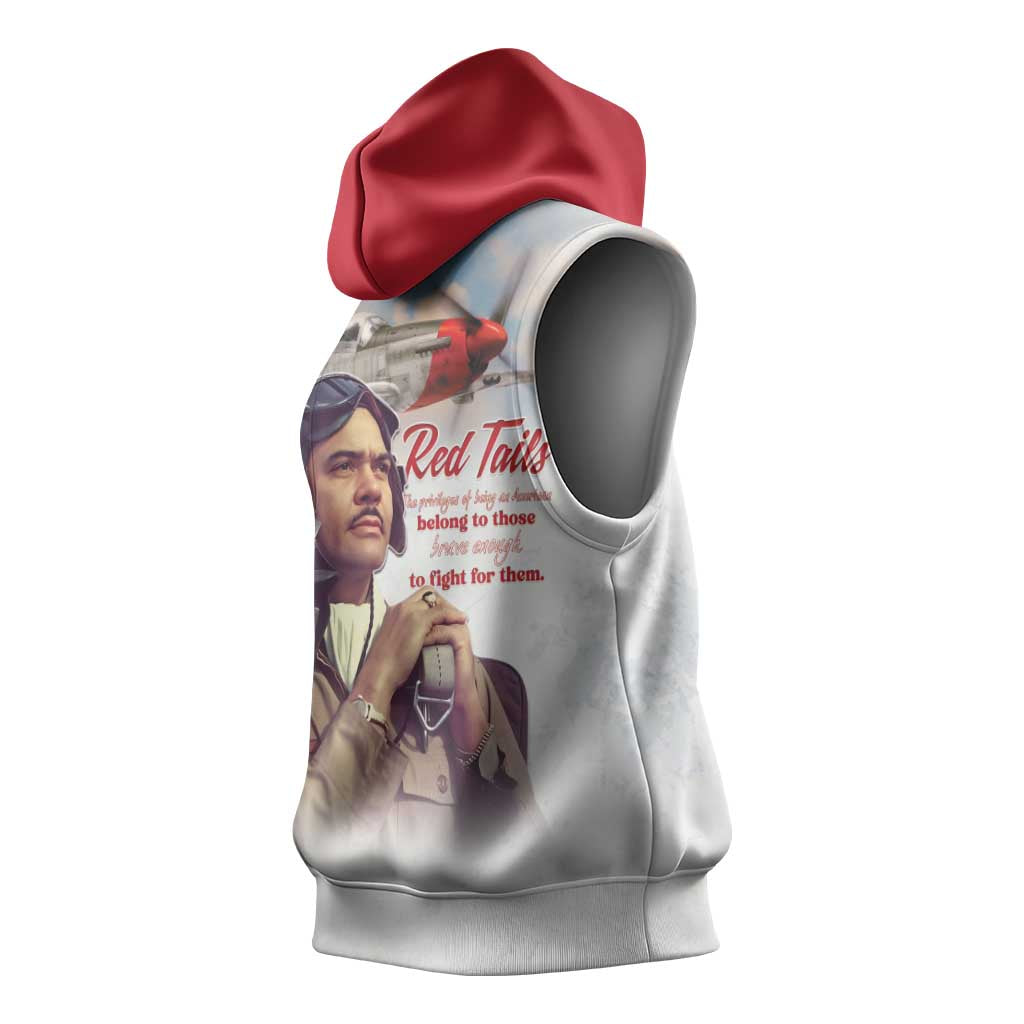 Sky Leaders of WWII Sleeveless Hoodie Red Tails Tuskegee Tribute - Red - African Pride