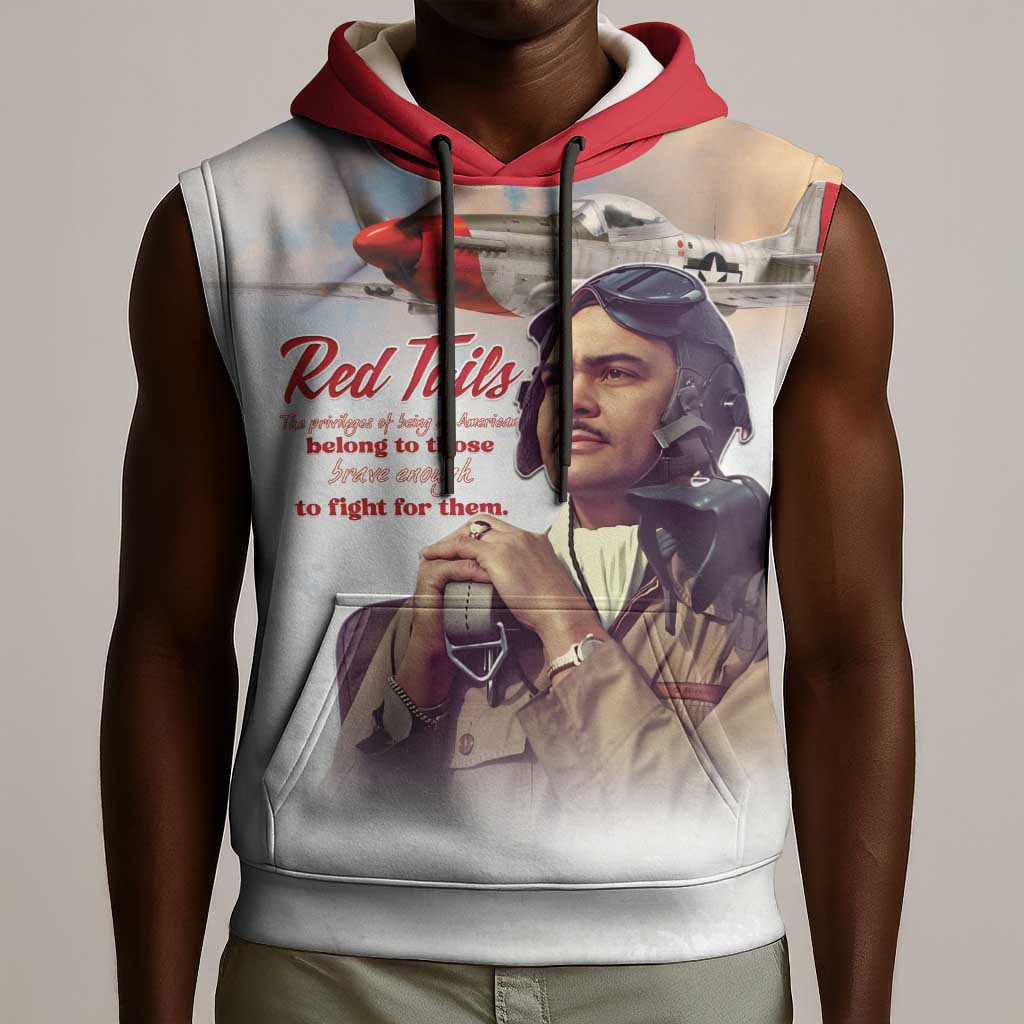 Sky Leaders of WWII Sleeveless Hoodie Red Tails Tuskegee Tribute - Red - African Pride