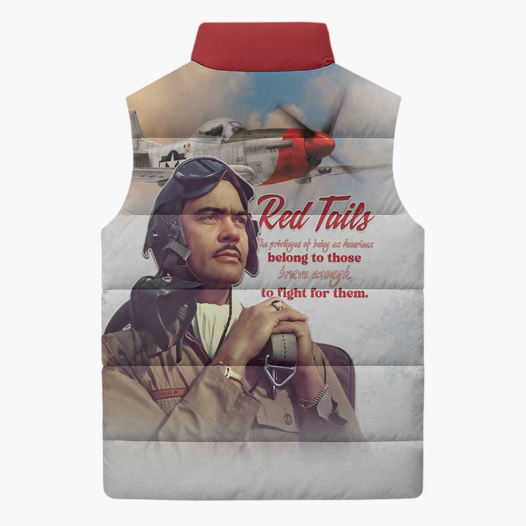 Tuskegee Airmen Red Tails Sleeveless Puffer Jacket Red - Brave Enough to Fight