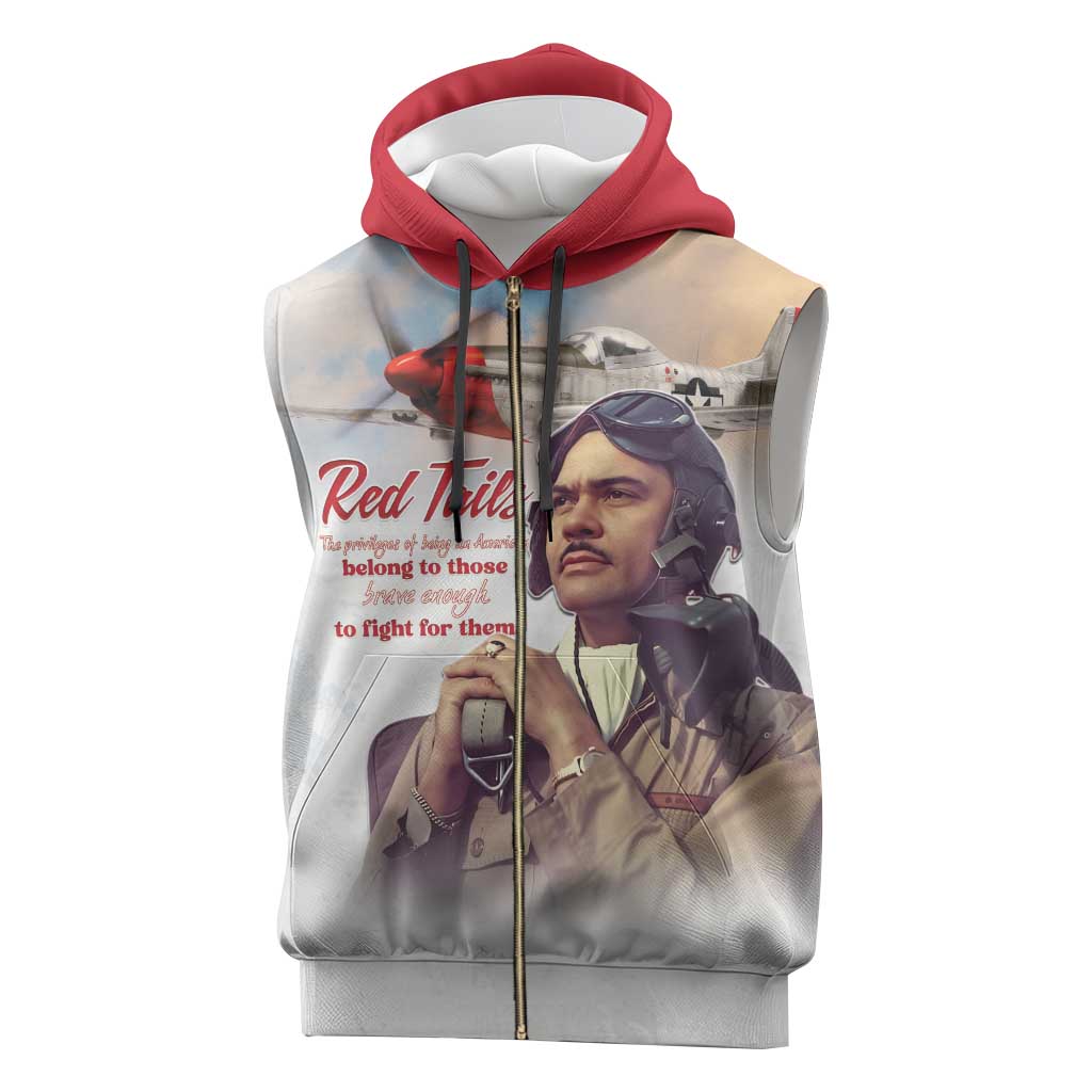 Sky Leaders of WWII Sleeveless Zip Hoodie Red Tails Tuskegee Tribute - Red - African Pride