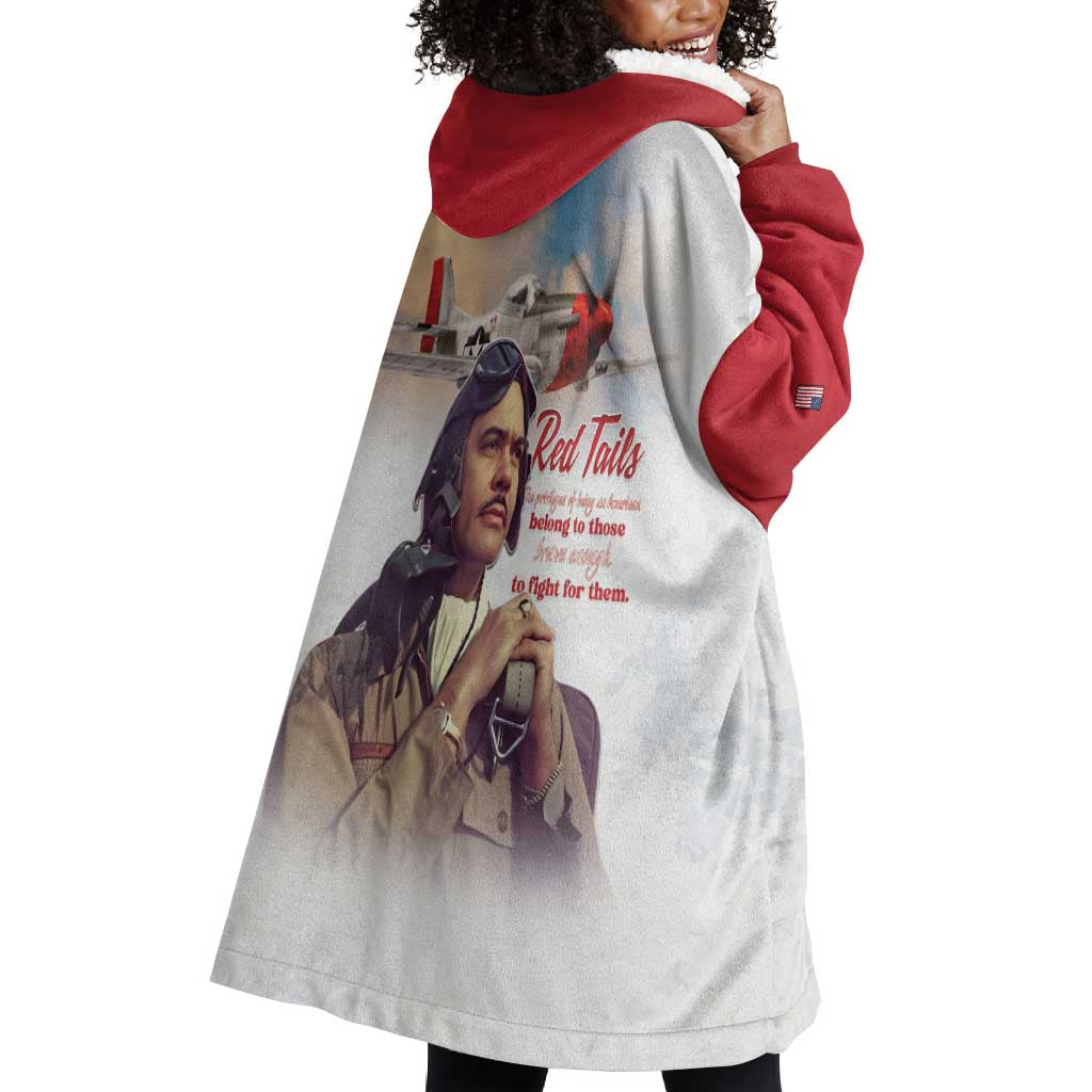 Sky Leaders of WWII Wearable Blanket Hoodie Red Tails Tuskegee Tribute - Red - African Pride