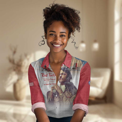 Sky Leaders of WWII Women Casual Shirt Red Tails Tuskegee Tribute - Red - African Pride