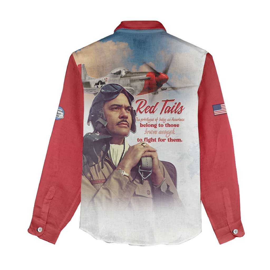 Sky Leaders of WWII Women Casual Shirt Red Tails Tuskegee Tribute - Red - African Pride