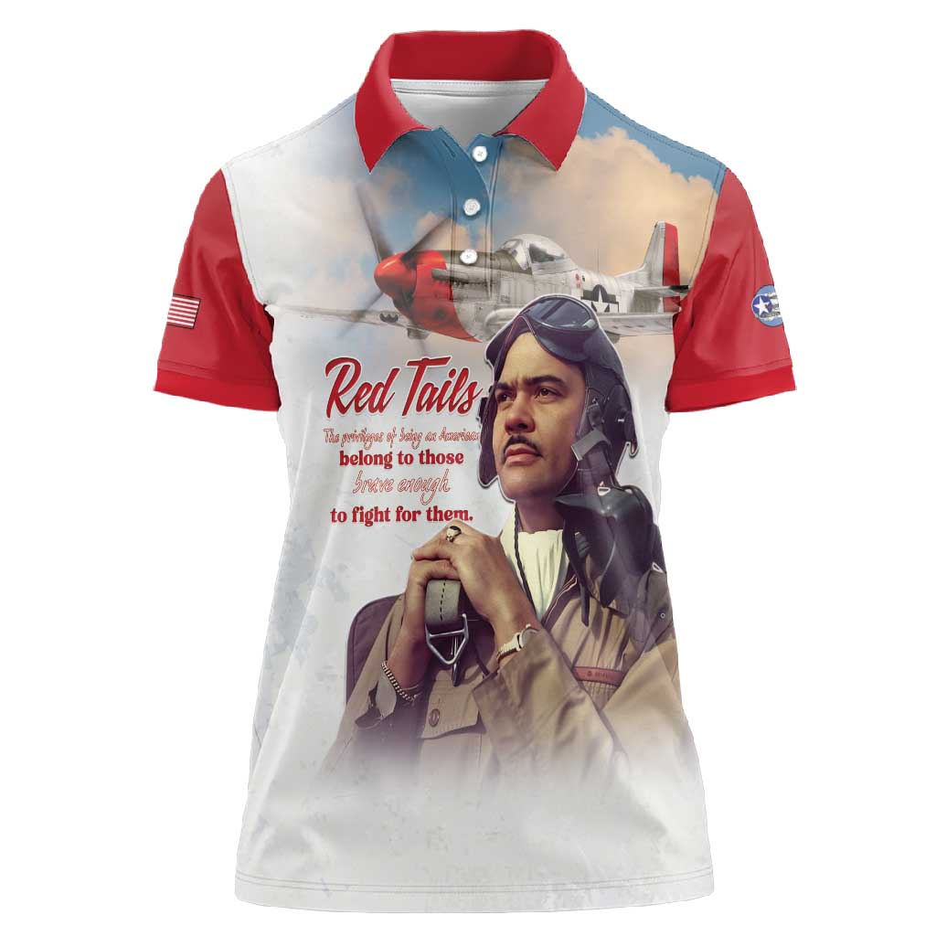 Sky Leaders of WWII Women Polo Shirt Red Tails Tuskegee Tribute - Red - African Pride