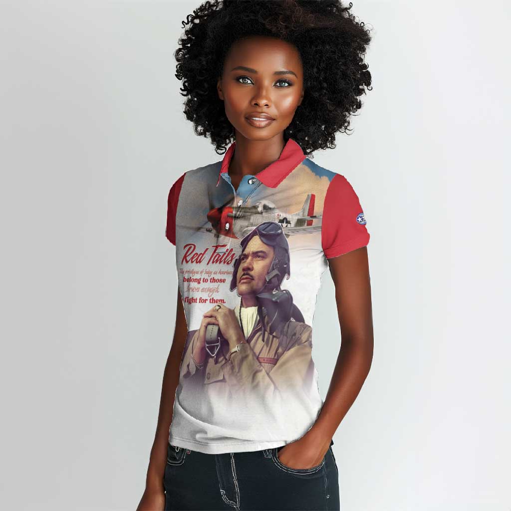 Sky Leaders of WWII Women Polo Shirt Red Tails Tuskegee Tribute - Red - African Pride