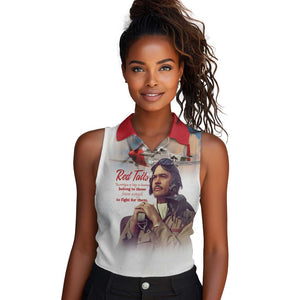 Sky Leaders of WWII Women Sleeveless Polo Shirt Red Tails Tuskegee Tribute - Red - African Pride
