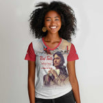 Sky Leaders of WWII Women V-Neck T-Shirt Red Tails Tuskegee Tribute - Red - African Pride