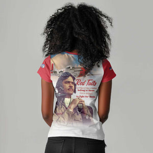 Sky Leaders of WWII Women V-Neck T-Shirt Red Tails Tuskegee Tribute - Red - African Pride