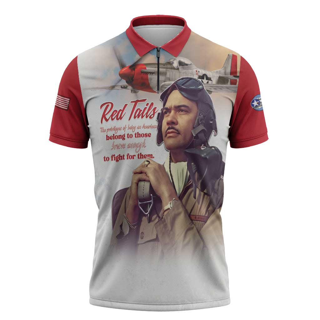 Tuskegee Airmen Red Tails Zipper Polo Shirt Red - Brave Enough to Fight