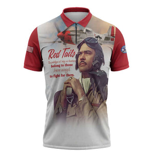 Tuskegee Airmen Red Tails Zipper Polo Shirt Red - Brave Enough to Fight