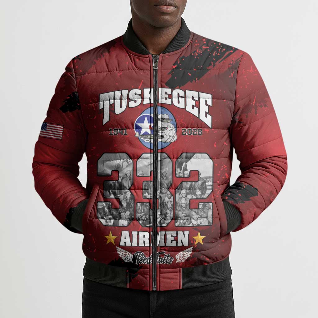85 Years of Tuskegee Airmen Bomber Puffer Jacket 332nd Fighter Group Red Tails