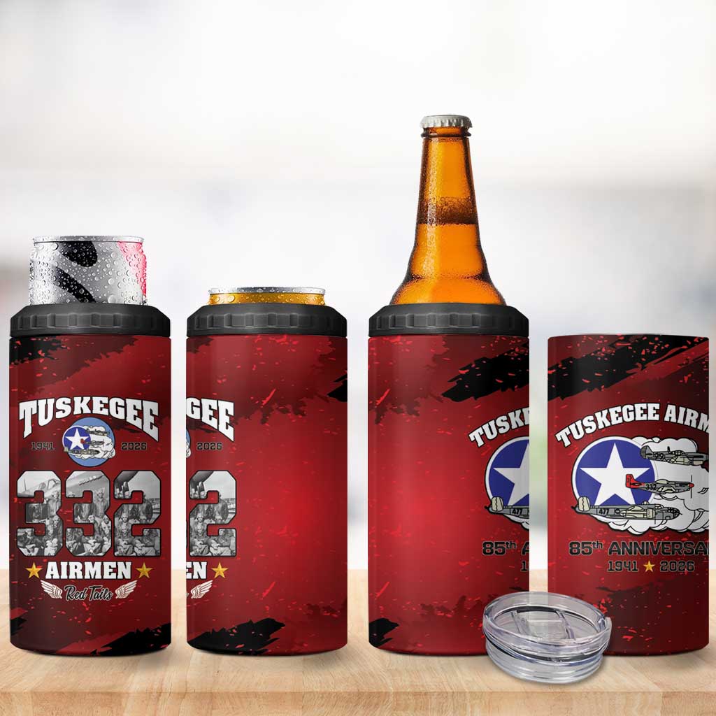 Tuskegee Airmen 1941–2026 4 in 1 Can Cooler Tumbler 332nd Red Tails 85th Anniversary - African Pride
