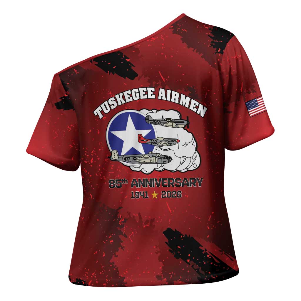 85 Years of Tuskegee Airmen Cross Shoulder Shirt 332nd Fighter Group Red Tails