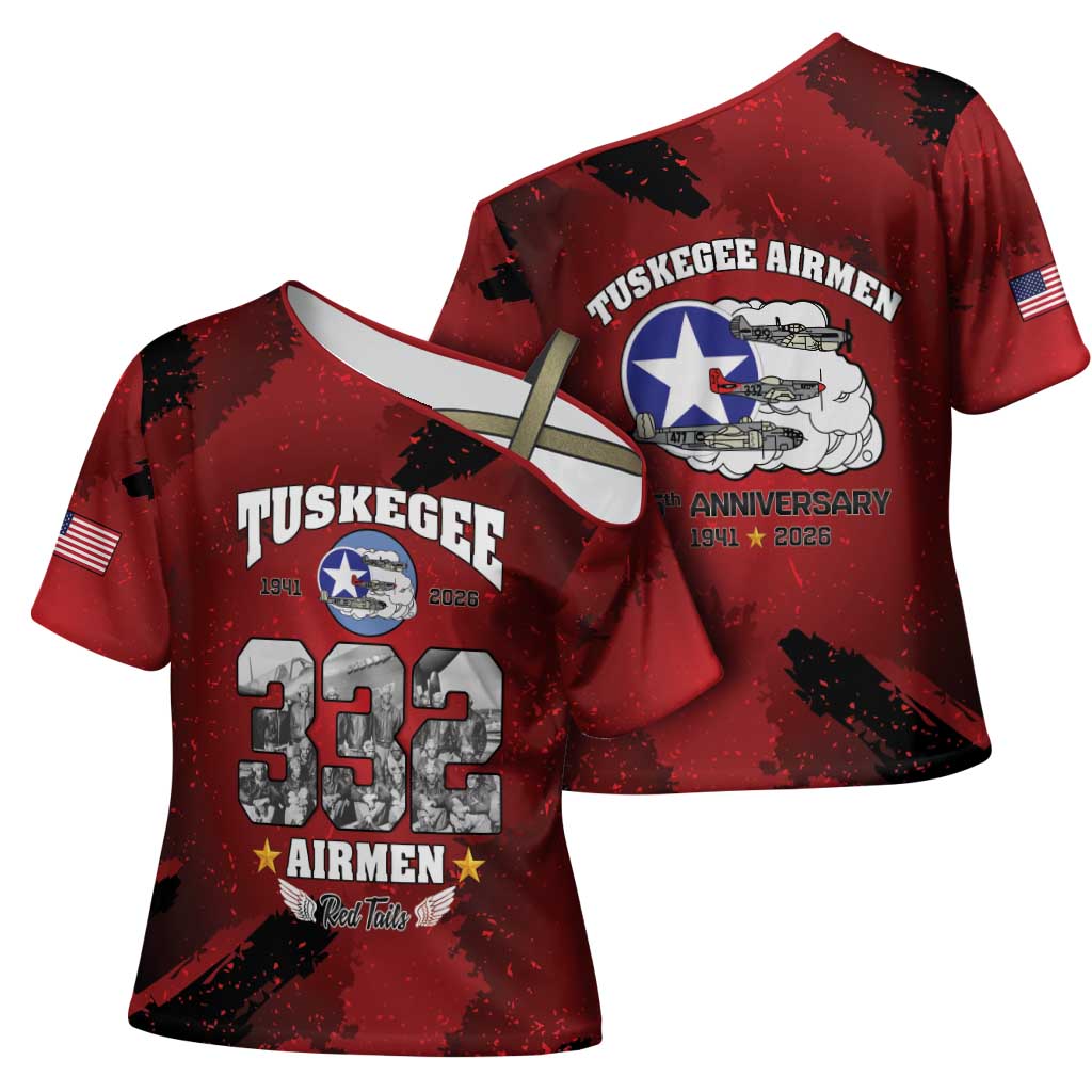 85 Years of Tuskegee Airmen Cross Shoulder Shirt 332nd Fighter Group Red Tails