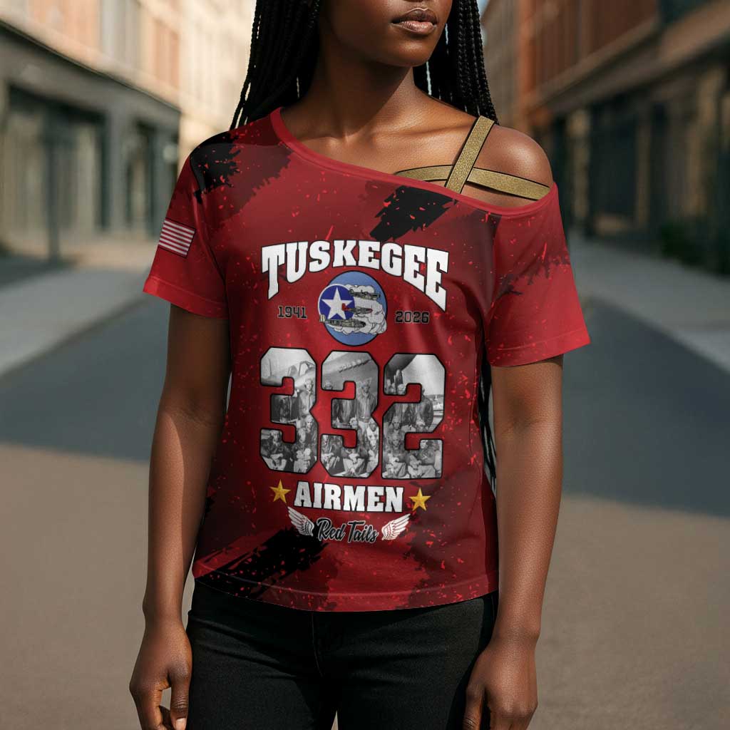 85 Years of Tuskegee Airmen Cross Shoulder Shirt 332nd Fighter Group Red Tails