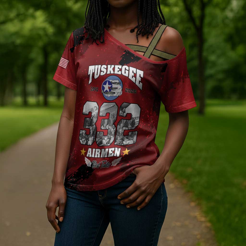 85 Years of Tuskegee Airmen Cross Shoulder Shirt 332nd Fighter Group Red Tails