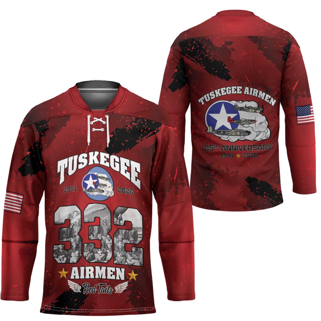 85 Years of Tuskegee Airmen Hockey Jersey 332nd Fighter Group Red Tails
