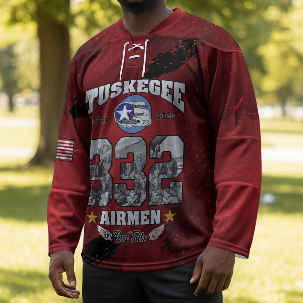 85 Years of Tuskegee Airmen Hockey Jersey 332nd Fighter Group Red Tails