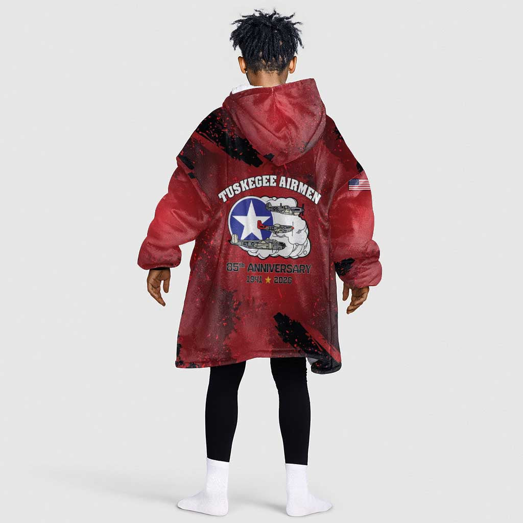 Tuskegee Airmen 1941–2026 Kid Wearable Blanket Hoodie 332nd Red Tails 85th Anniversary - African Pride