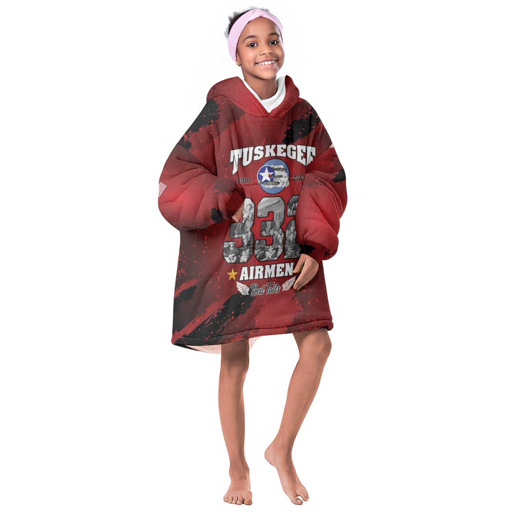 Tuskegee Airmen 1941–2026 Kid Wearable Blanket Hoodie 332nd Red Tails 85th Anniversary - African Pride
