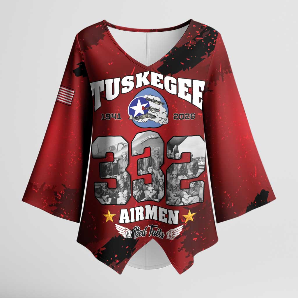 85 Years of Tuskegee Airmen Kimono Sleeve Blouse 332nd Fighter Group Red Tails