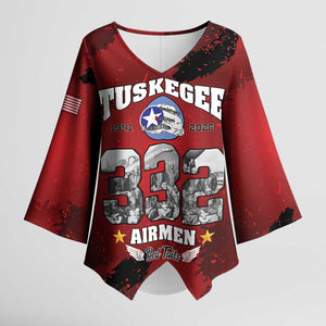 85 Years of Tuskegee Airmen Kimono Sleeve Blouse 332nd Fighter Group Red Tails