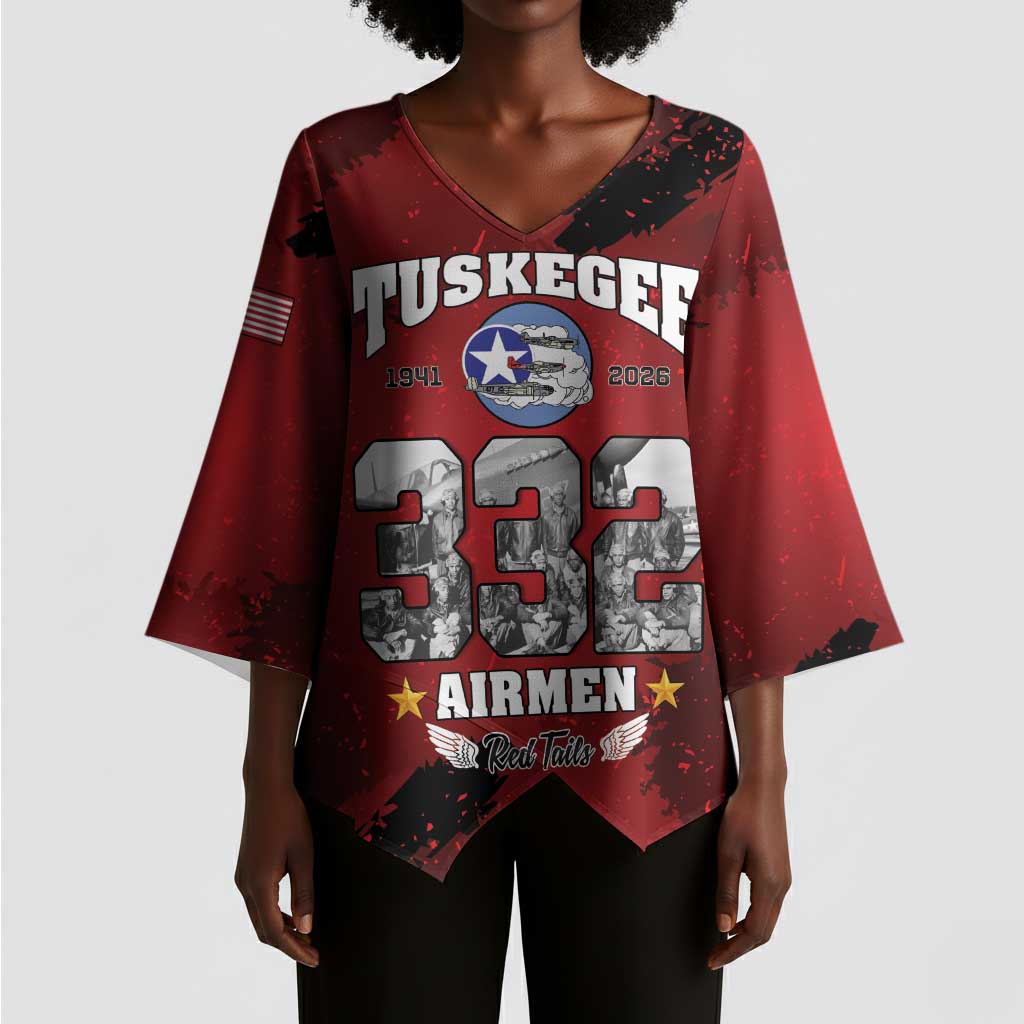 85 Years of Tuskegee Airmen Kimono Sleeve Blouse 332nd Fighter Group Red Tails
