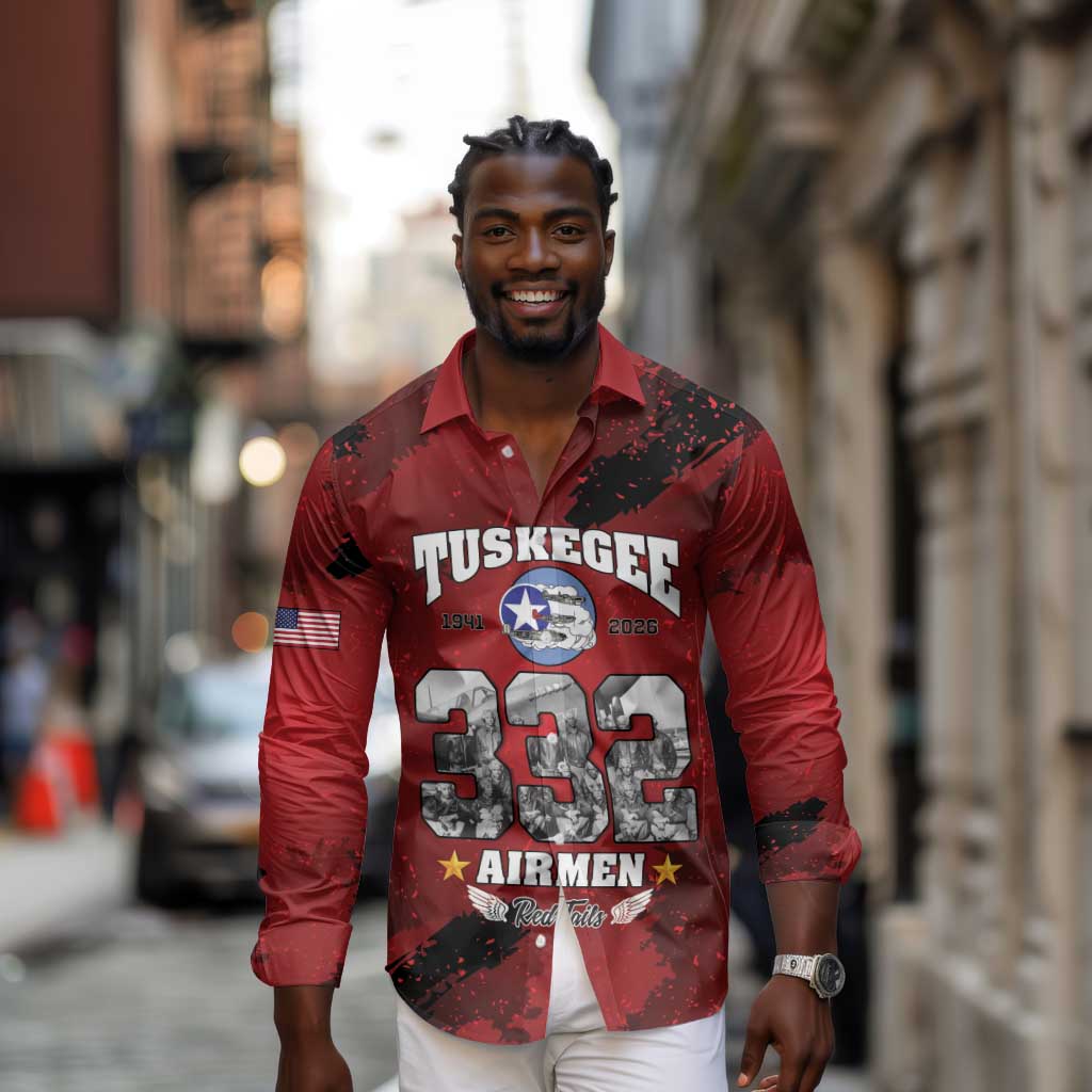 Tuskegee Airmen 1941–2026 Long Sleeve Button Shirt 332nd Red Tails 85th Anniversary - African Pride