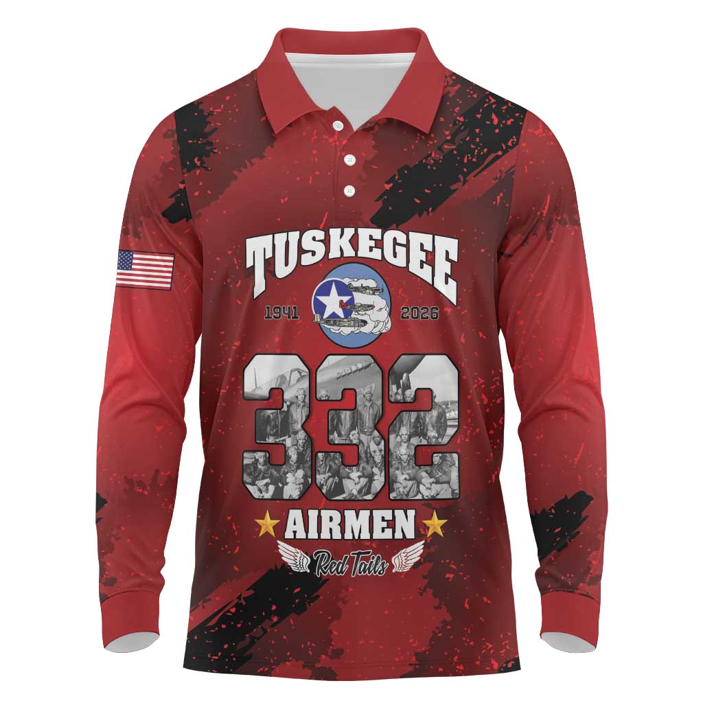 Tuskegee Airmen 1941–2026 Long Sleeve Polo Shirt 332nd Red Tails 85th Anniversary - African Pride