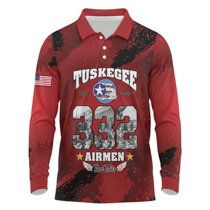 Tuskegee Airmen 1941–2026 Long Sleeve Polo Shirt 332nd Red Tails 85th Anniversary - African Pride