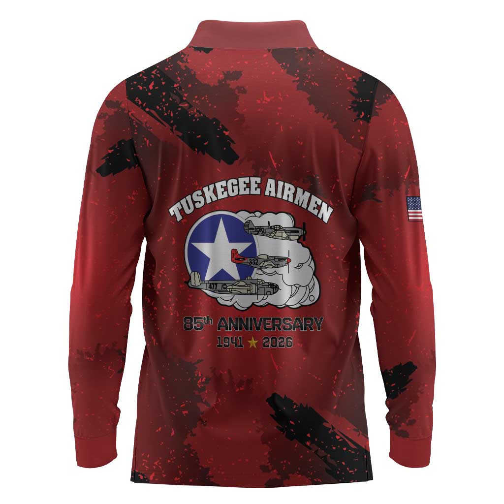 Tuskegee Airmen 1941–2026 Long Sleeve Polo Shirt 332nd Red Tails 85th Anniversary - African Pride