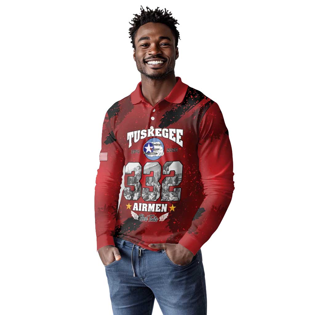 Tuskegee Airmen 1941–2026 Long Sleeve Polo Shirt 332nd Red Tails 85th Anniversary - African Pride