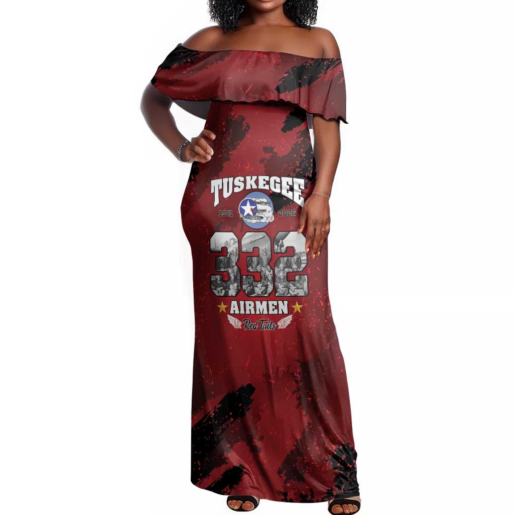 Tuskegee Airmen 1941–2026 Off Shoulder Maxi Dress 332nd Red Tails 85th Anniversary - African Pride
