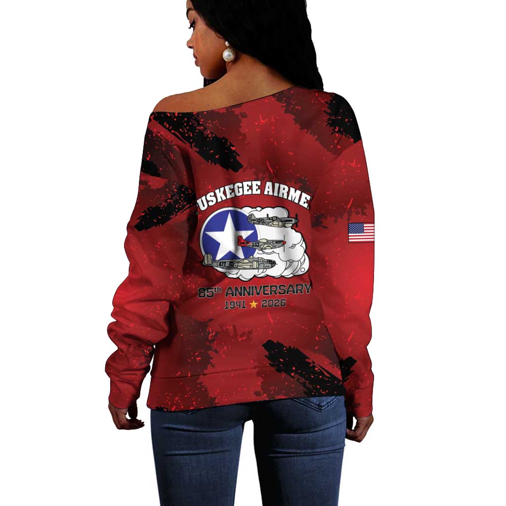 Tuskegee Airmen 1941–2026 Off Shoulder Sweater 332nd Red Tails 85th Anniversary - African Pride