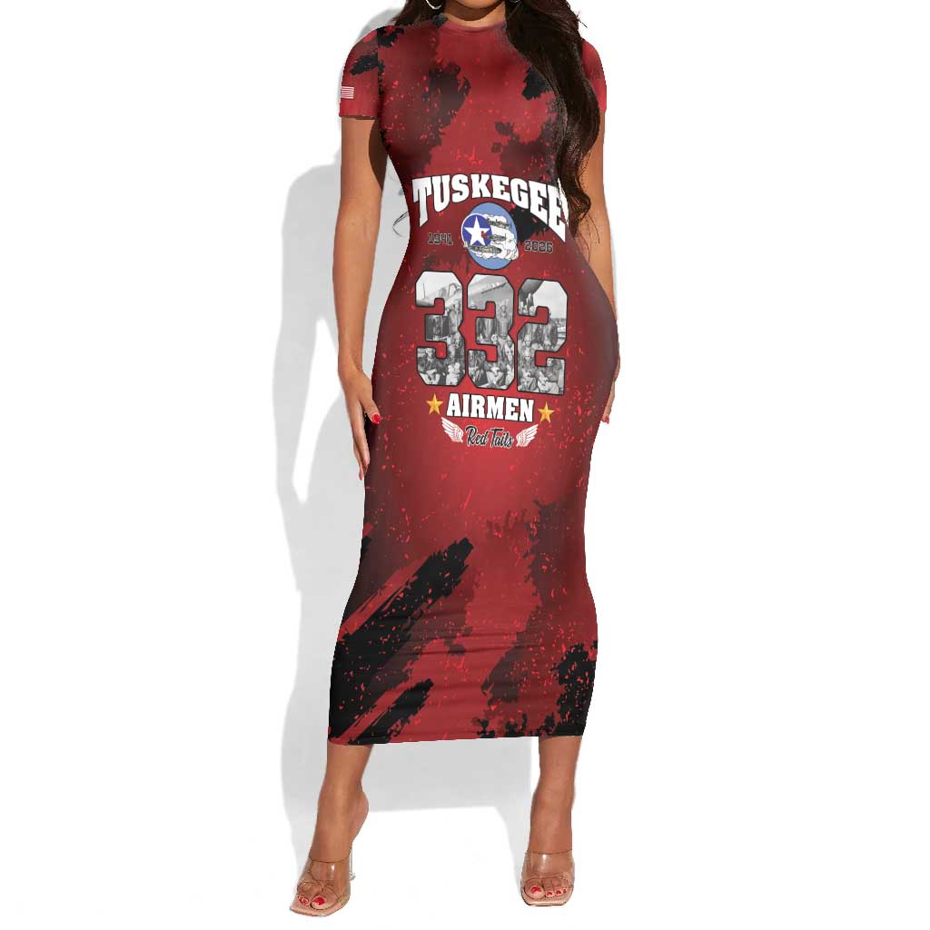 Tuskegee Airmen 1941–2026 Short Sleeve Bodycon Dress 332nd Red Tails 85th Anniversary - African Pride