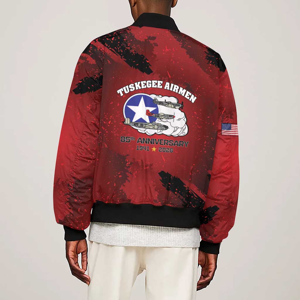 Tuskegee Airmen 1941–2026 Sleeve Zip Bomber Jacket 332nd Red Tails 85th Anniversary - African Pride