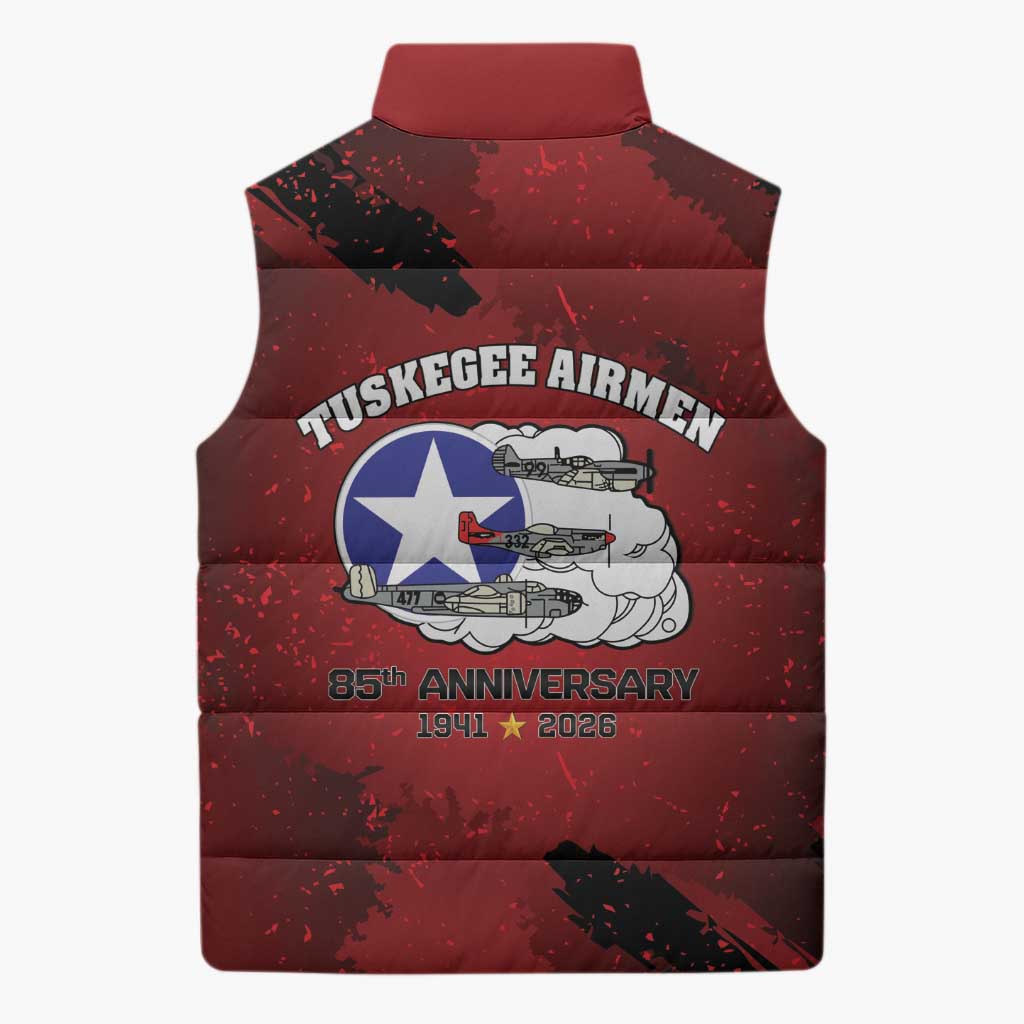 85 Years of Tuskegee Airmen Sleeveless Puffer Jacket 332nd Fighter Group Red Tails