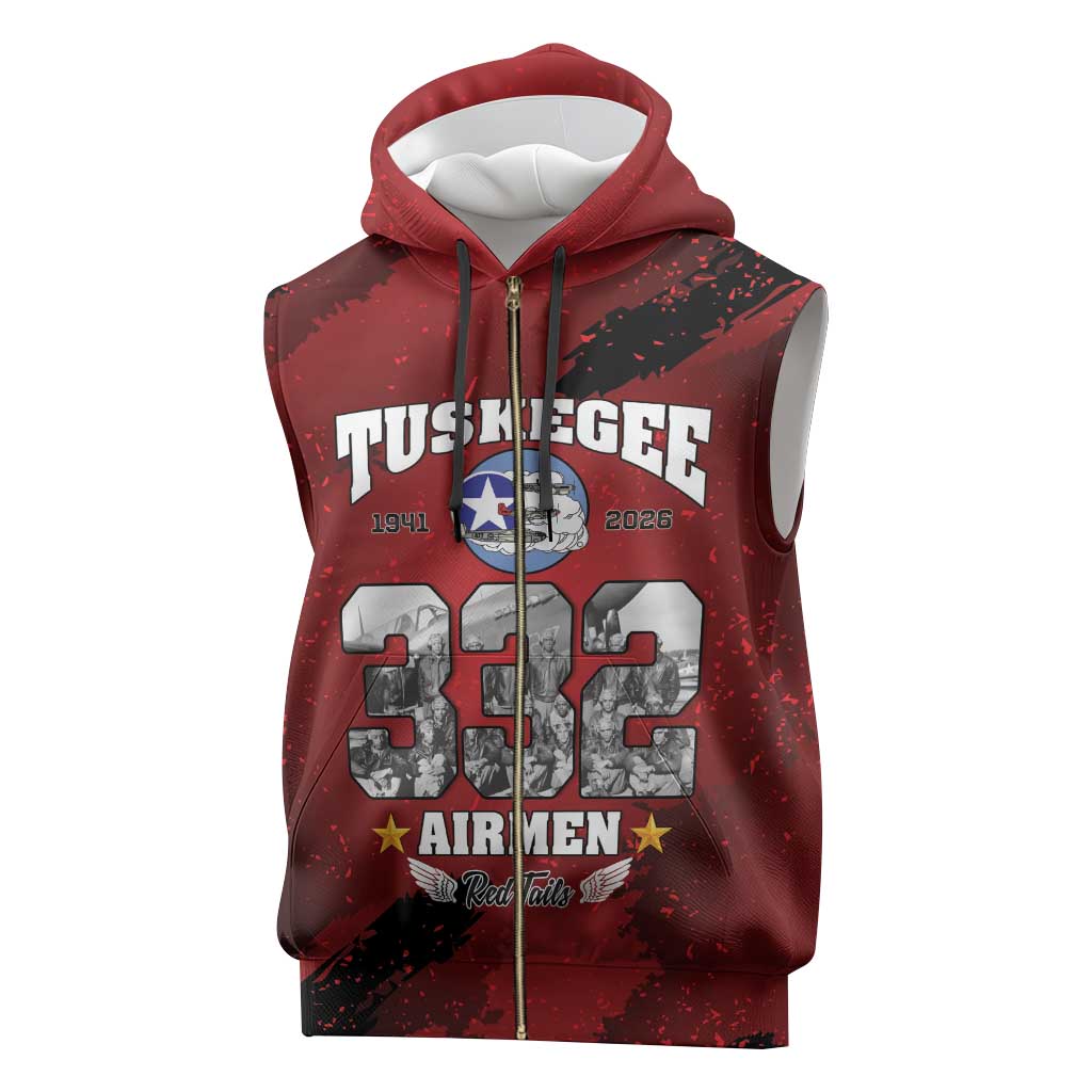 Tuskegee Airmen 1941–2026 Sleeveless Zip Hoodie 332nd Red Tails 85th Anniversary - African Pride