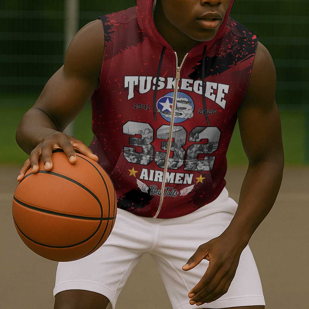 Tuskegee Airmen 1941–2026 Sleeveless Zip Hoodie 332nd Red Tails 85th Anniversary - African Pride