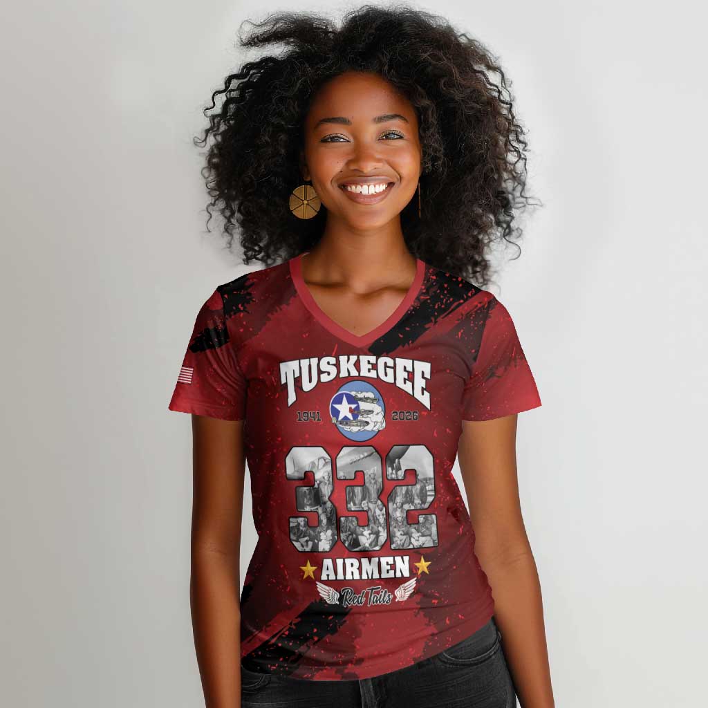 Tuskegee Airmen 1941–2026 Women V-Neck T-Shirt 332nd Red Tails 85th Anniversary - African Pride