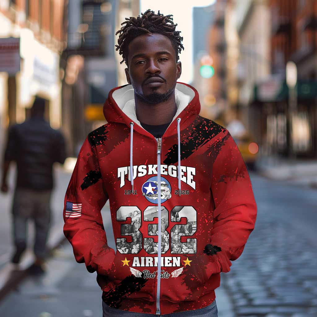 Tuskegee Airmen 1941–2026 Zip Hoodie 332nd Red Tails 85th Anniversary - African Pride