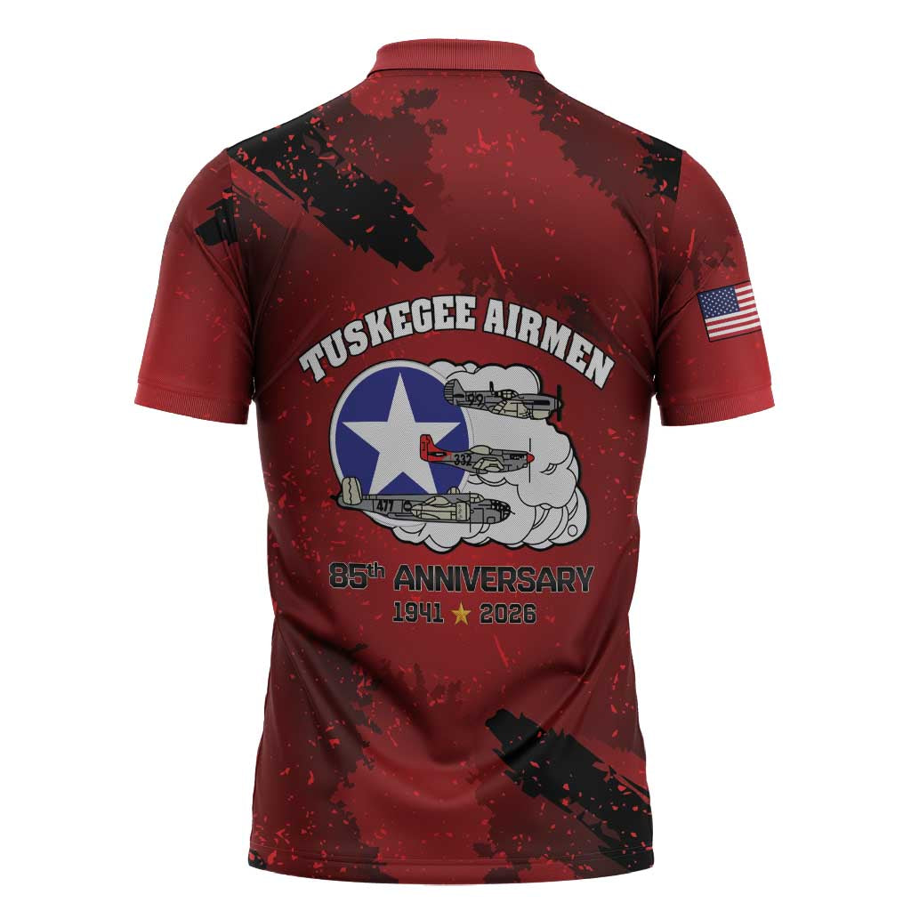 85 Years of Tuskegee Airmen Zipper Polo Shirt 332nd Fighter Group Red Tails