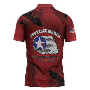85 Years of Tuskegee Airmen Zipper Polo Shirt 332nd Fighter Group Red Tails